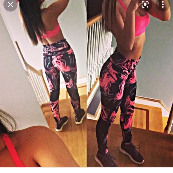 POP Fit Pants - NWT Pop Fit Clothing Bianca Tights Leggings Neon Pink Black Swirls Abstract Gym